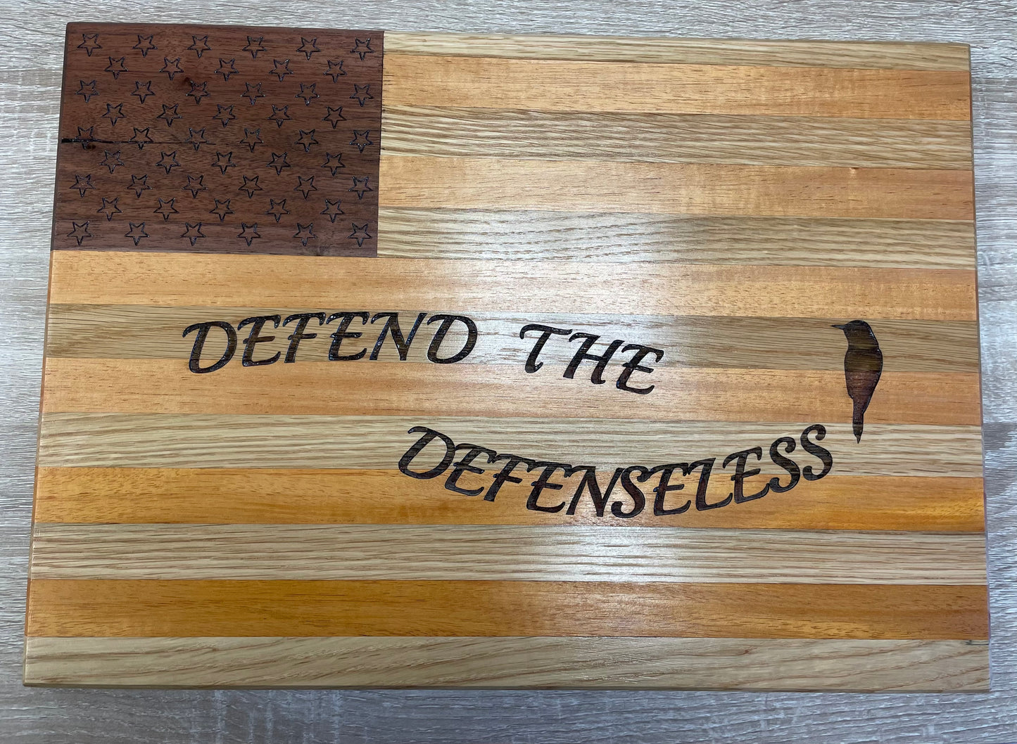 Defend the Defenseless Handmade Flag Cutting Board