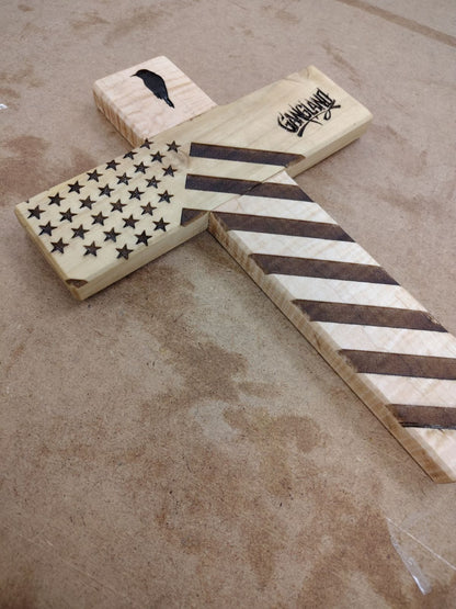 Exotic Hardwood/Reclaimed Trap Wood We Fight Monsters Flag Cross